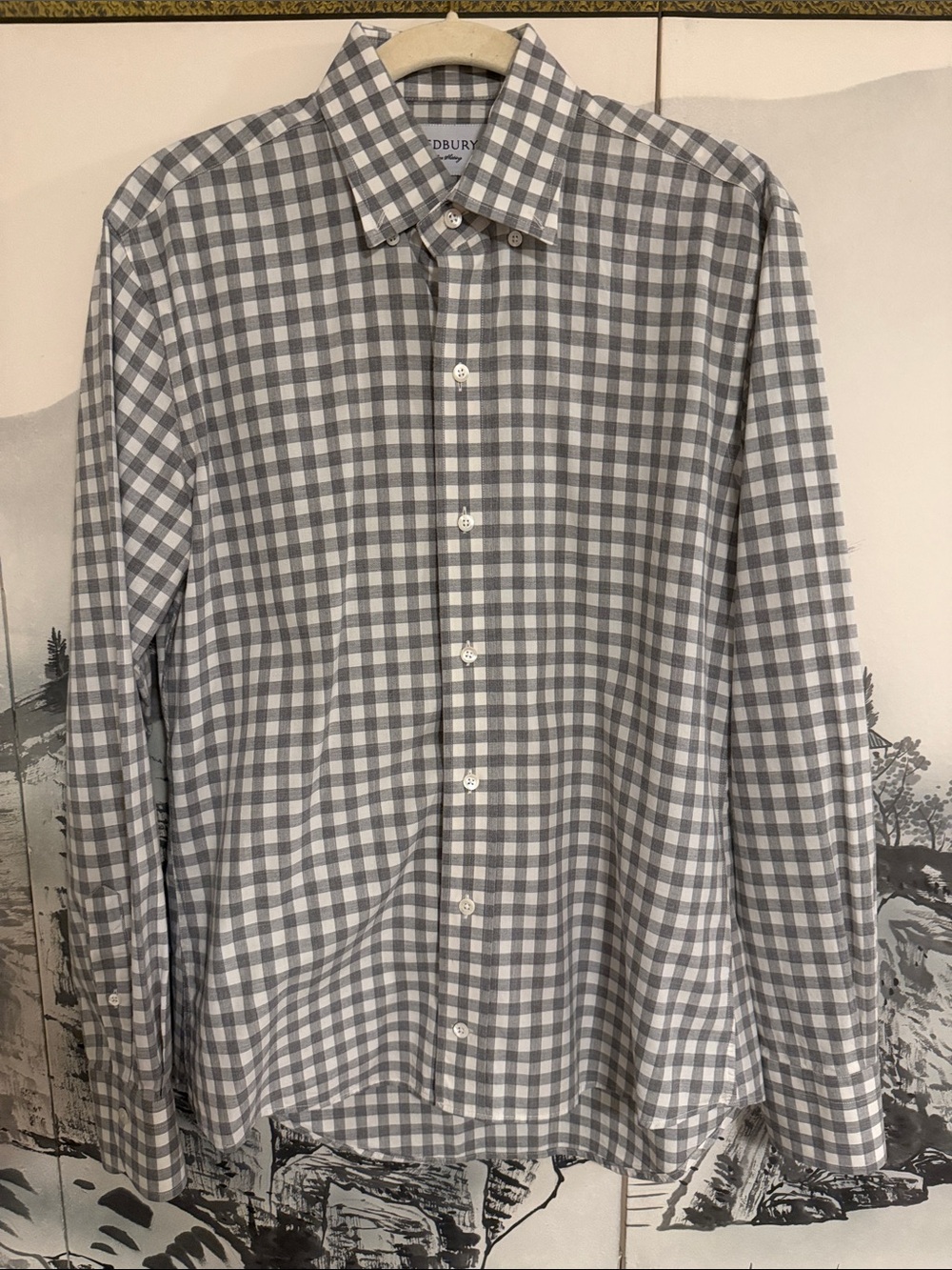 Ledbury Slim Grey Check Button-Down Dress Shirt